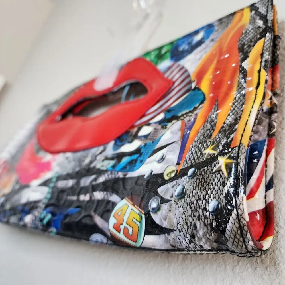 Y2K Pop Art Graffiti Collage Novelty Red Lip Clutch.
